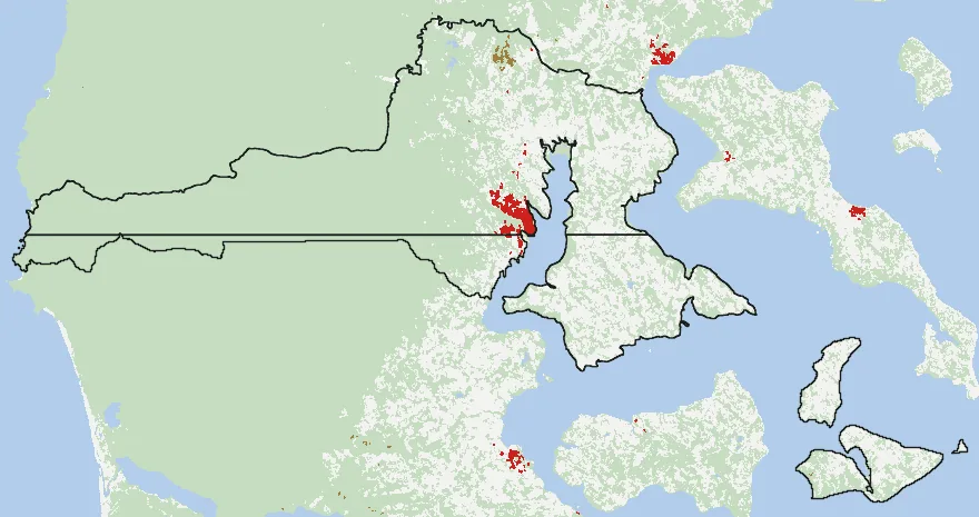 Mapa de Castro con las zonas pobladas, la plantación forestal a menos de 500 m y el área quemada entre 2023 y 2025