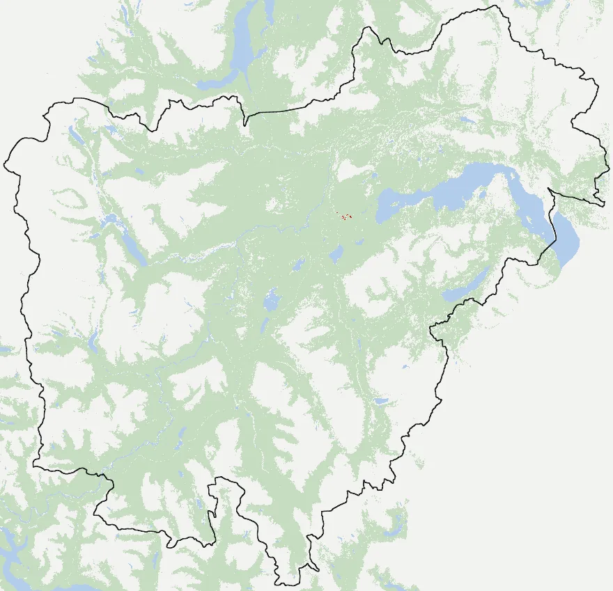 Mapa de Cochrane con las zonas pobladas, la plantación forestal a menos de 500 m y el área quemada entre 2023 y 2025