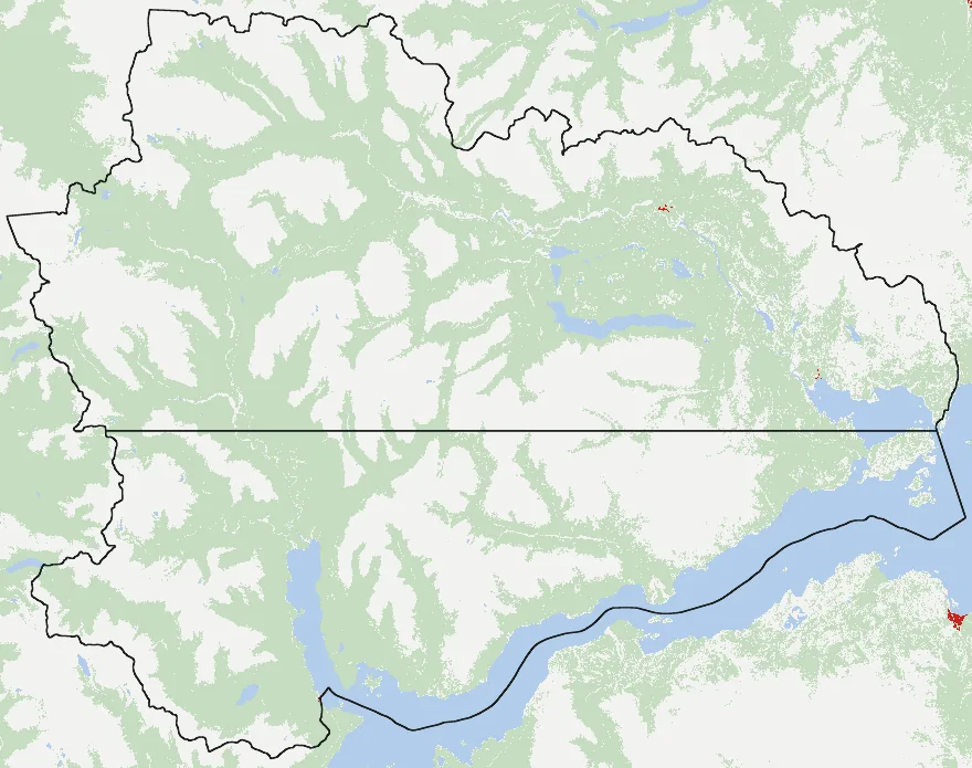 Mapa de Río Ibáñez con las zonas pobladas, la plantación forestal a menos de 500 m y el área quemada entre 2023 y 2025