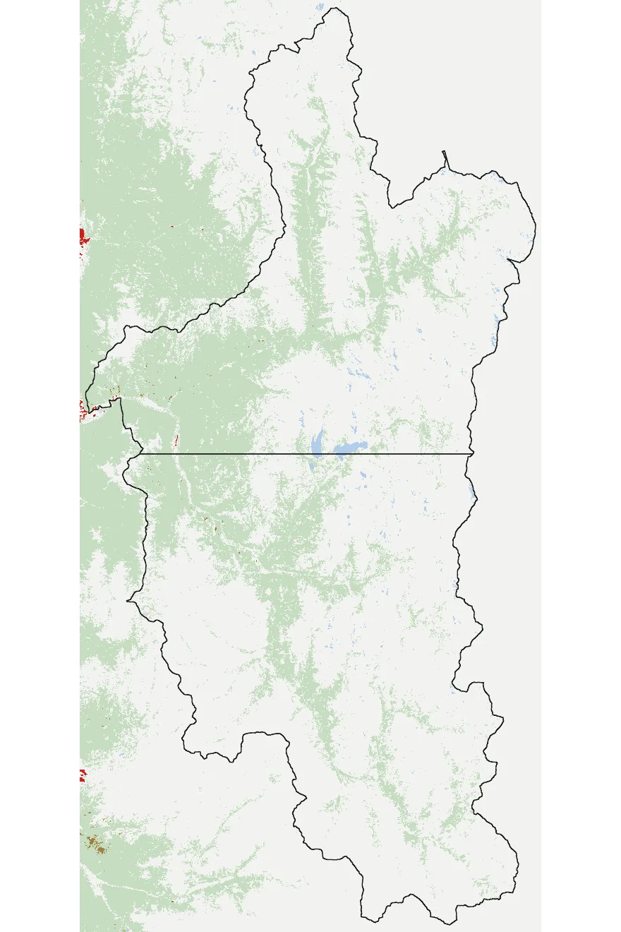 Mapa de San José de Maipo con las zonas pobladas, la plantación forestal a menos de 500 m y el área quemada entre 2023 y 2025